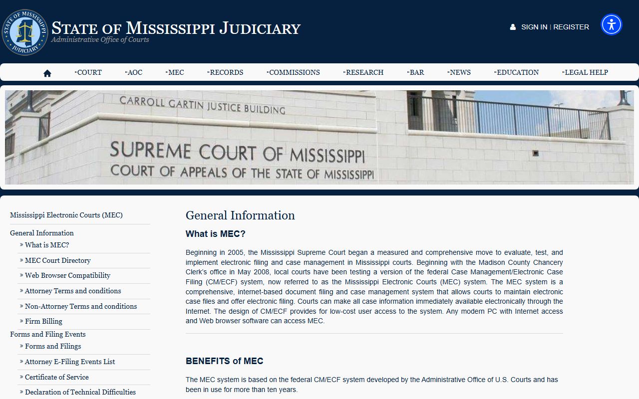 Quitman County court records detail on the MEC general public access information page