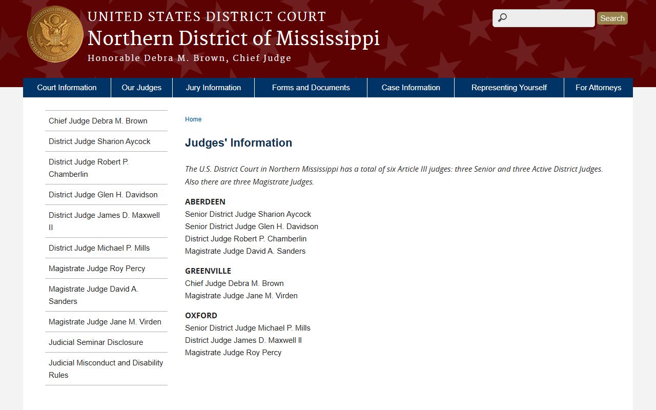 Quitman County Circuit Court federal counterpart, the Northern District of Mississippi judges information page