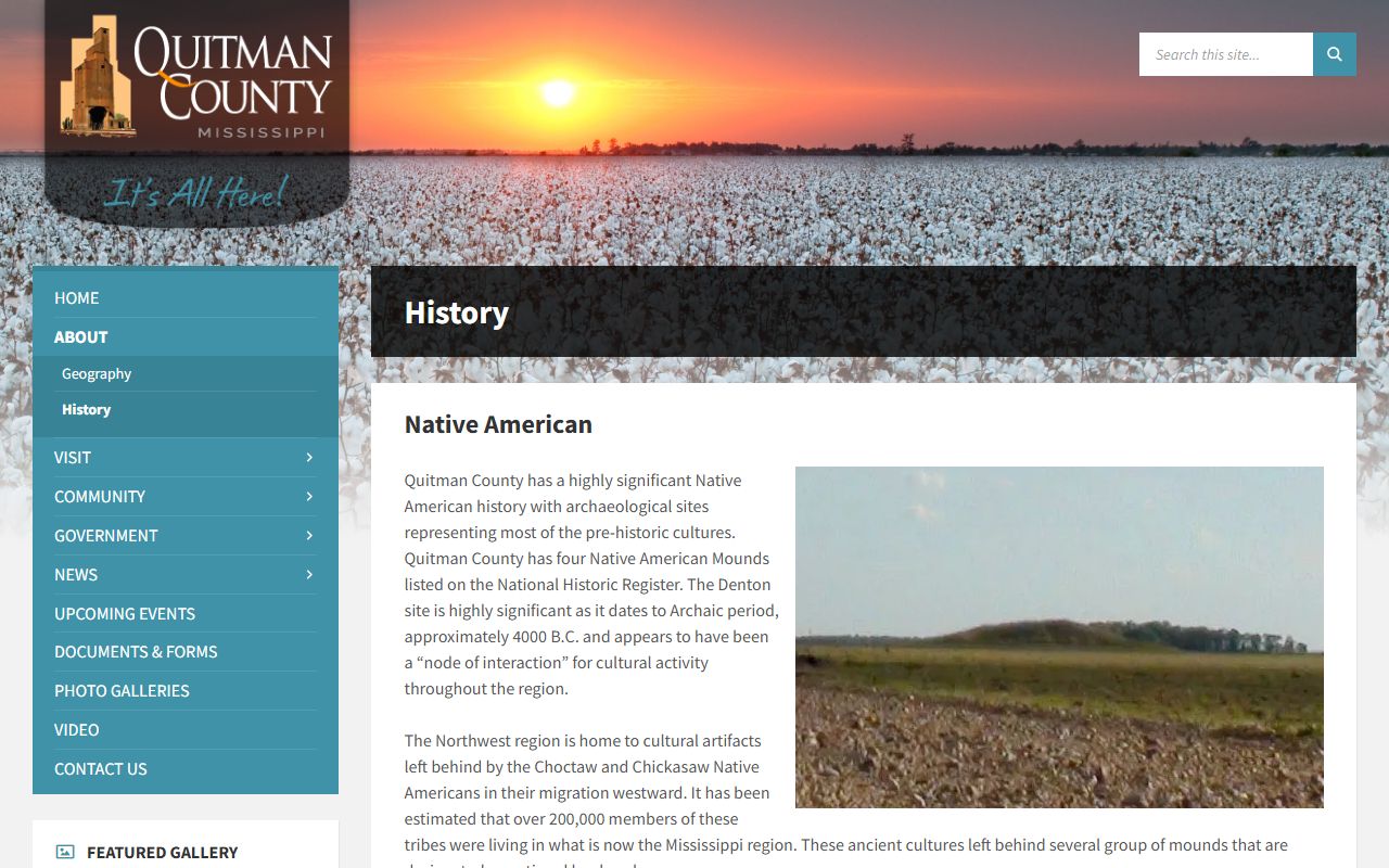 Quitman County history page describing county formation and court records context