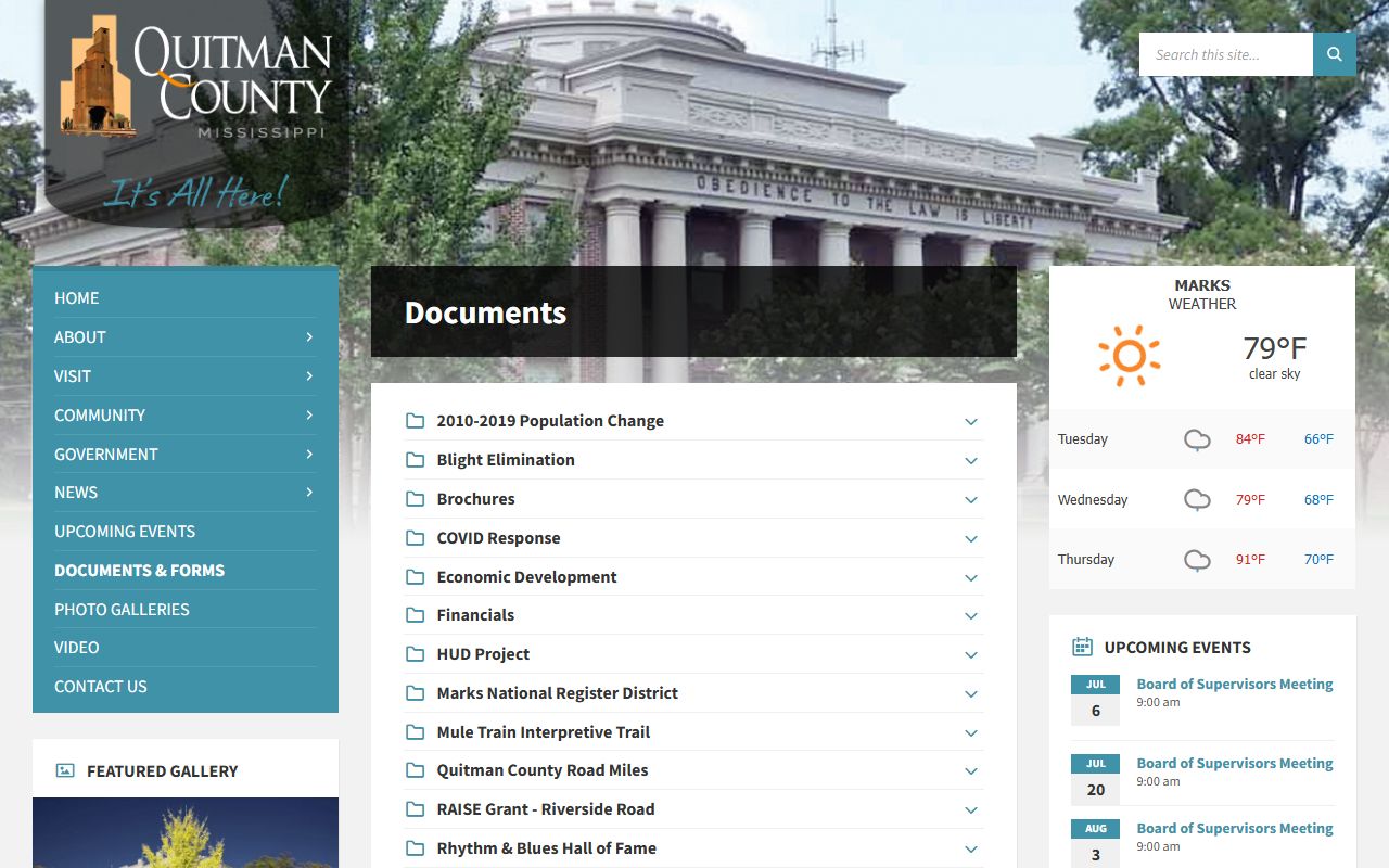 Quitman County document library page related to court records and county filings