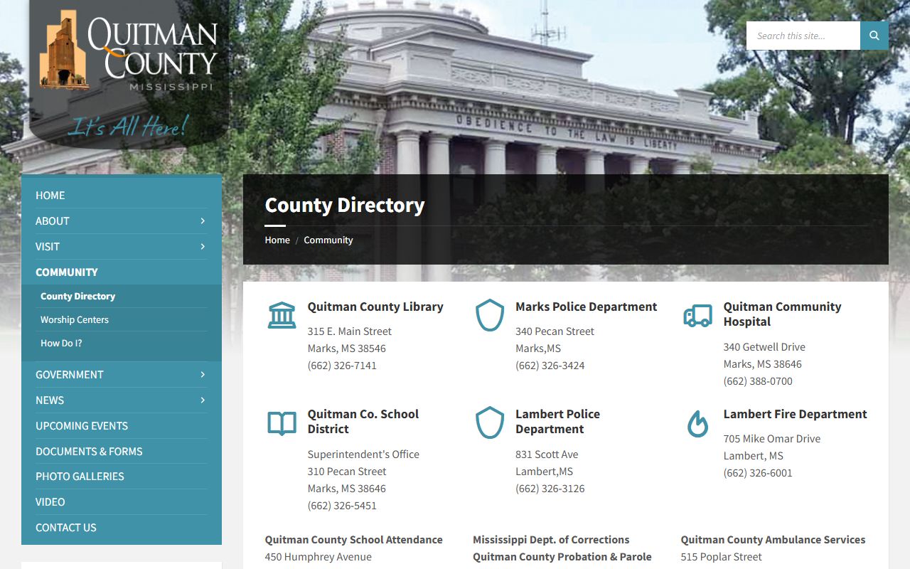 Quitman County local services directory tied to sheriff and court records