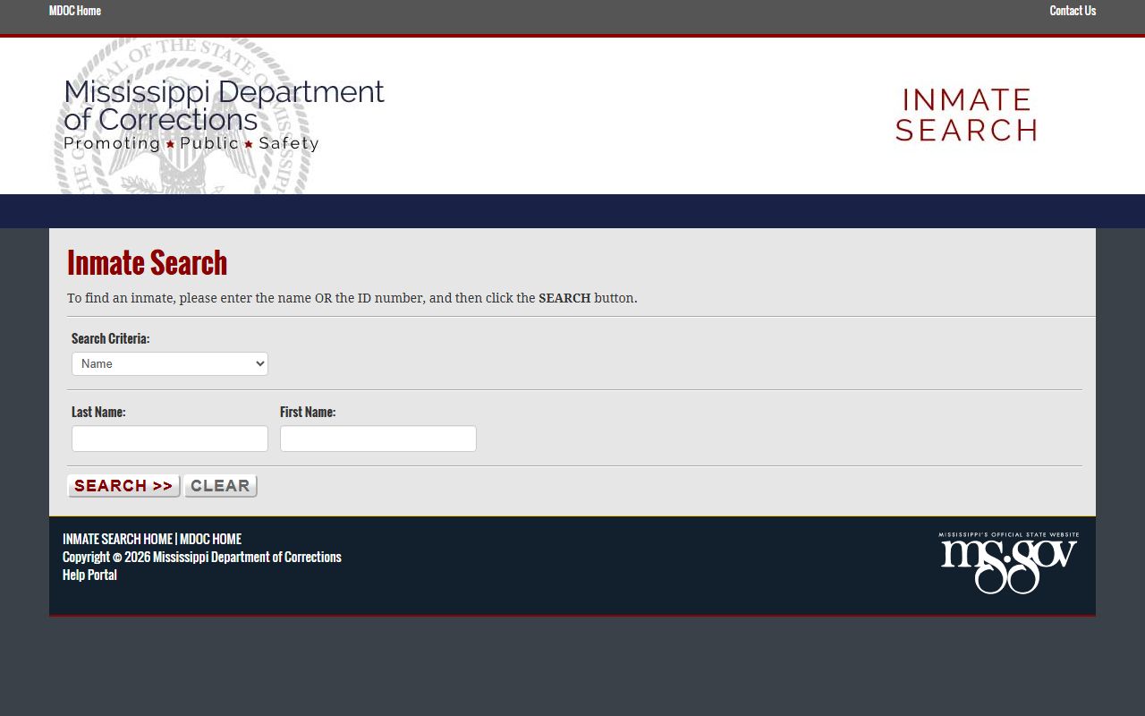 Quitman County inmate search using the ms.gov MDOC custody interface
