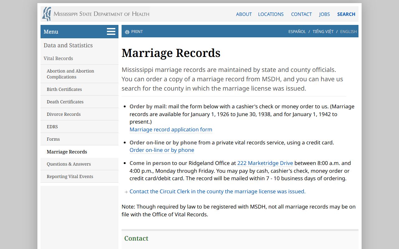 Quitman County marriage and divorce records routed through MSDH marriage records ordering