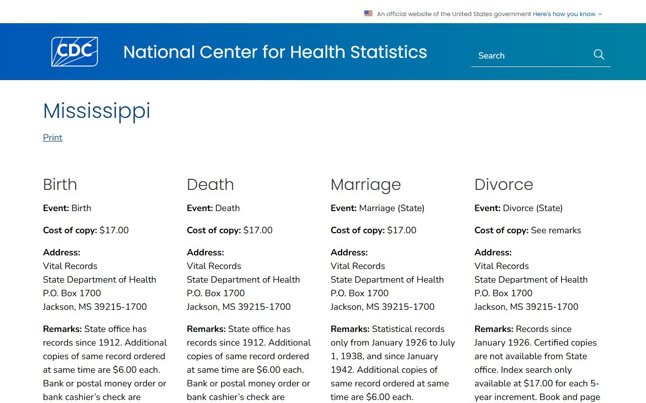 Quitman County marriage and divorce records CDC Mississippi vital records routing guide