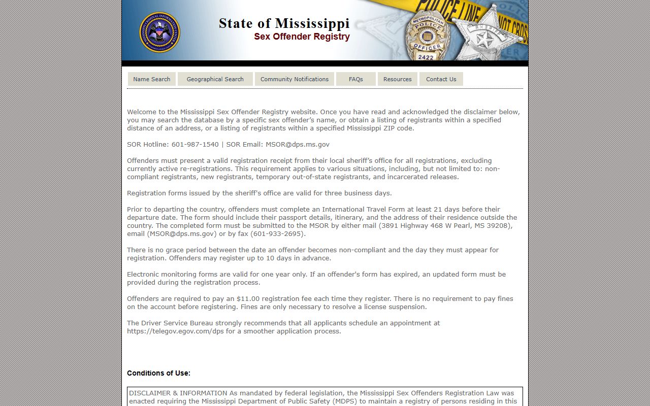 Quitman County warrant search related Mississippi public sex offender registry