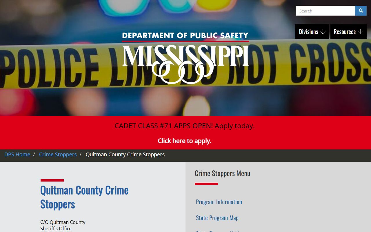 Quitman County warrant records Crime Stoppers tip line page
